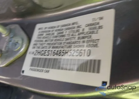 2005 Honda Civic Vp из США, поврежденный, VIN 2HGES16485H526610